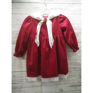 Vtg Roanna Girl Velvet Red Circle Lace Frilly Dress USA Collared Long Sleev Sz 6